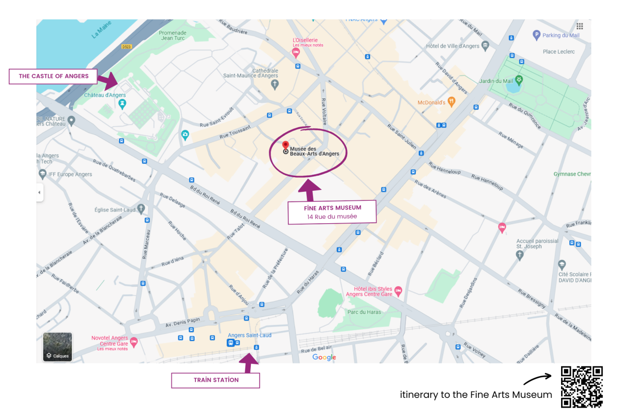 plan accès au Musée des beaux-arts à Angers (vue Google Map)